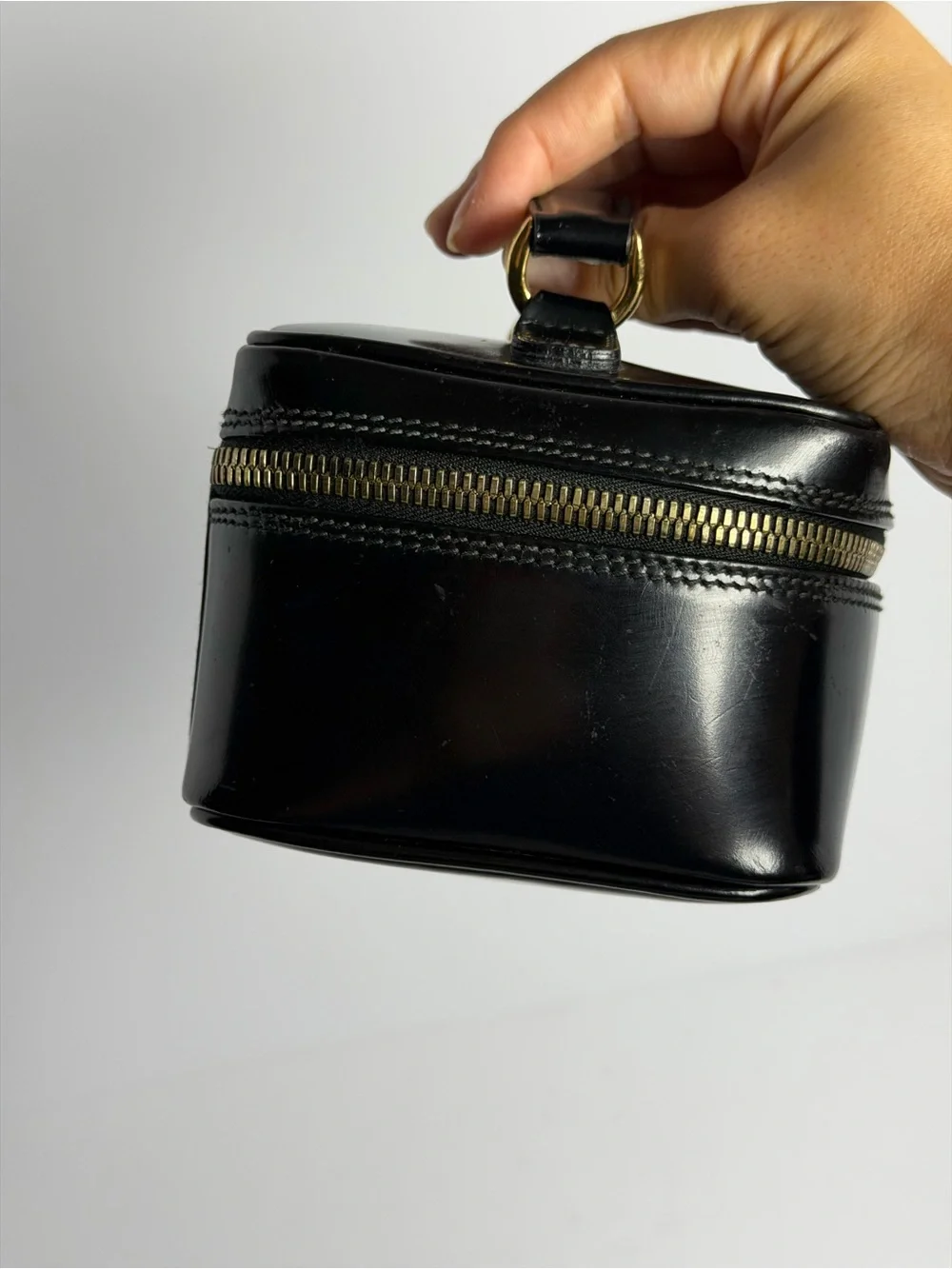 Vintage Gucci Black Patent Leather Vanity Case from Bamboo Line